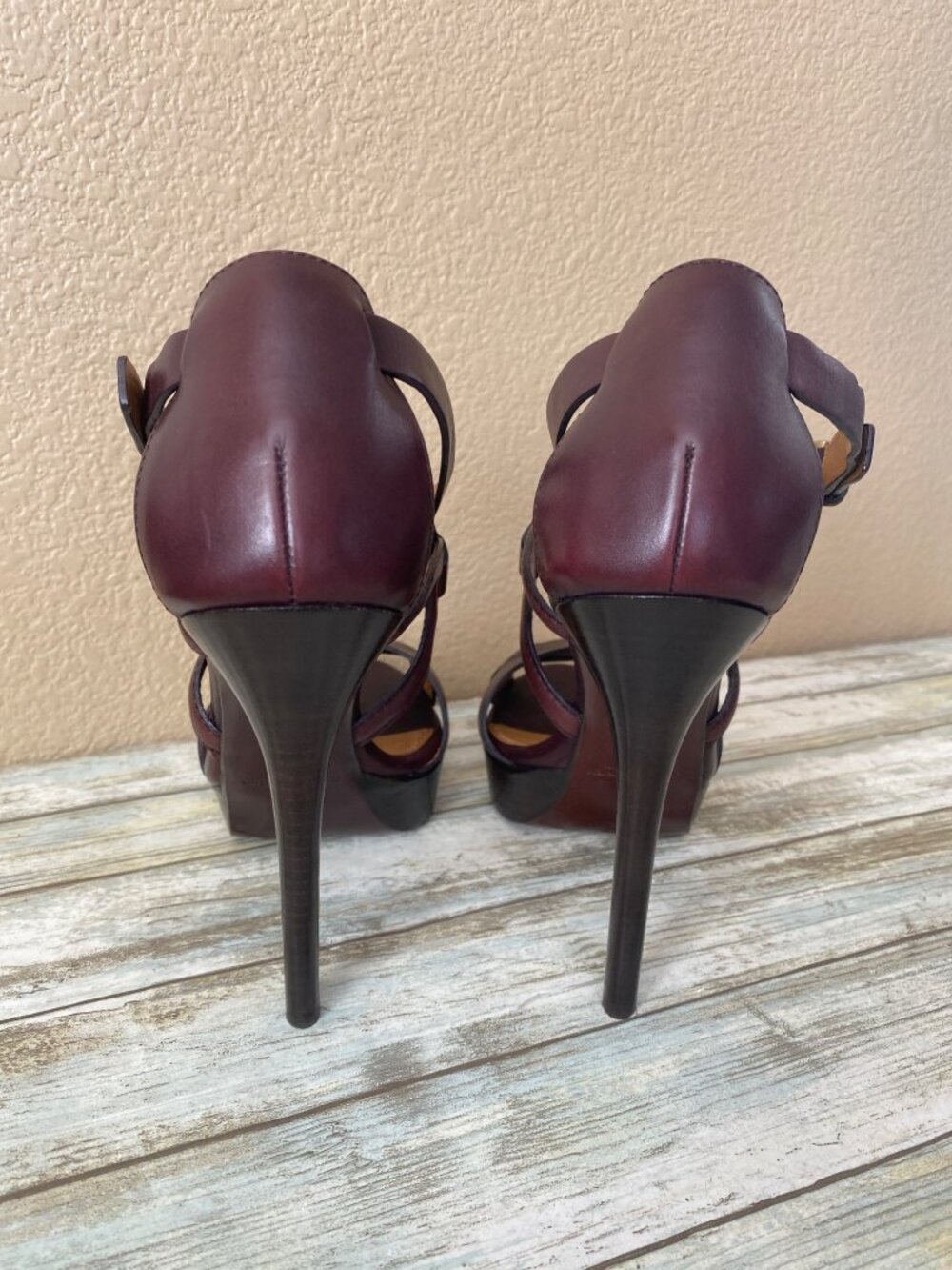 Ralph Lauren Collection Burgundy Leather Strappy Sandal Heels Made in Italy Sz 9 - Picture 5 of 15